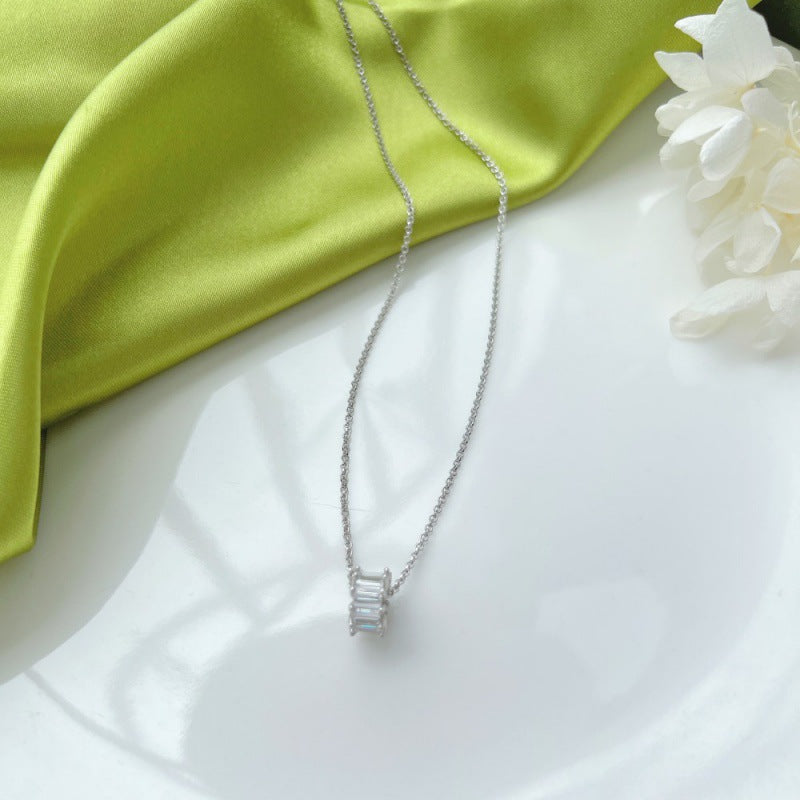 Sophisticated Silver and Step-Cut Crystal Necklace

