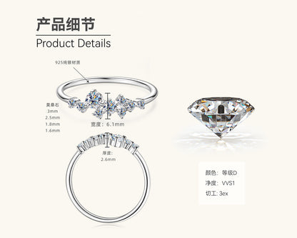 Durable 925 Silver Moissanite Statement Ring

