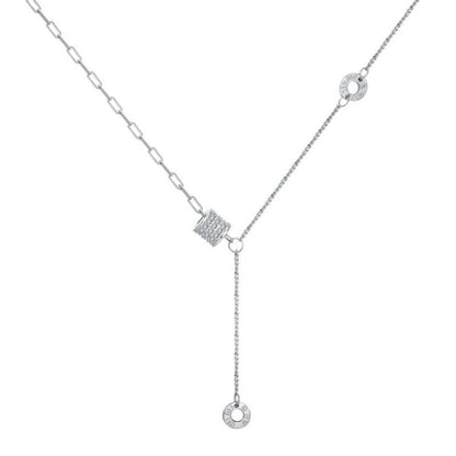 Sleek Silver Lariat with Cylinder Slider and Numbered Rings

