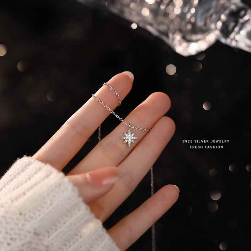 s925 sterling silver Sparkling Starburst Pendant Necklace