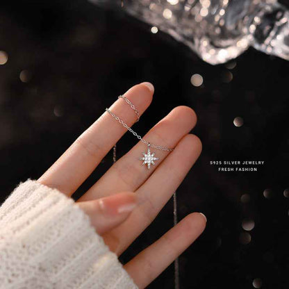 s925 sterling silver Sparkling Starburst Pendant Necklace