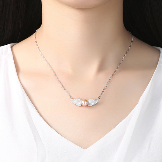 Pave Wing Pearl Necklace

