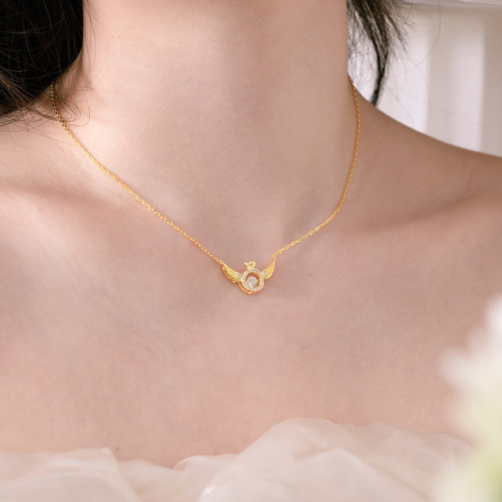 Gleaming Gorgeous Diamond Heart Wing Necklace