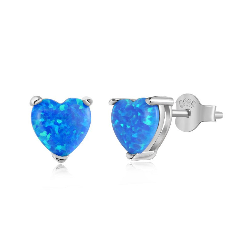 Iridescent Blue Opal Flower Studs

