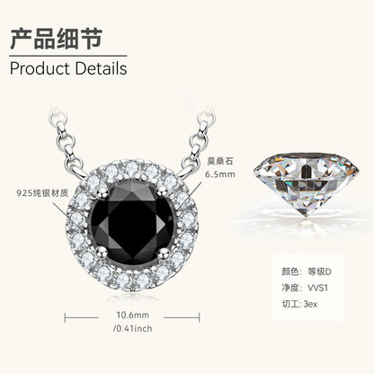 6.5mm Black Moissanite with White Halo Necklace

