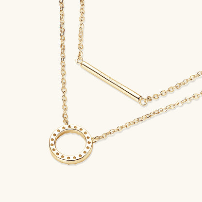 Stacked Moissanite Circle & Straight Bar Necklace

