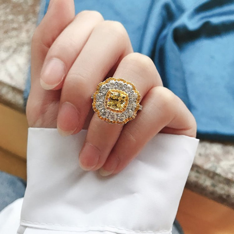 Double Halo Pink and White Diamond Ring

