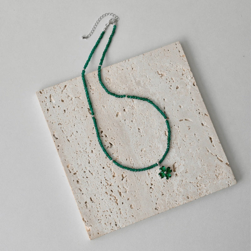 Emerald Bead and Clover Necklace

