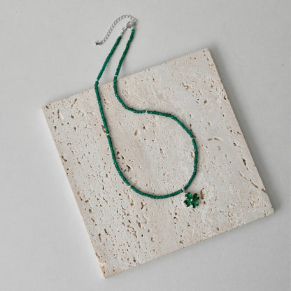 Emerald Bead and Clover Necklace

