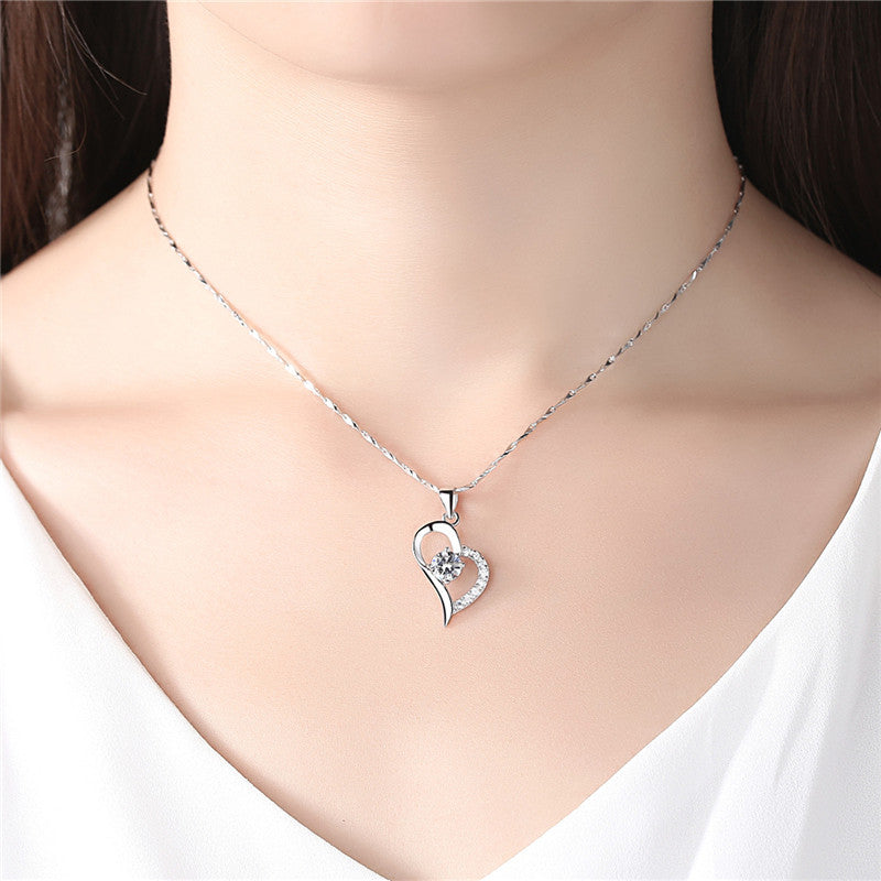 Exquisite Silver Heart with Dazzling Accents Necklace