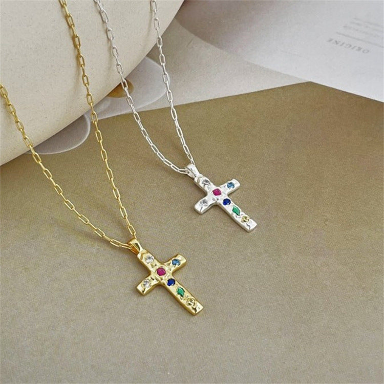 Multi-Gemstone Cross Pendant