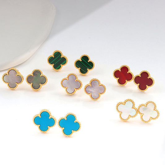 Mother of Pearl & Malachite Clover Studs


