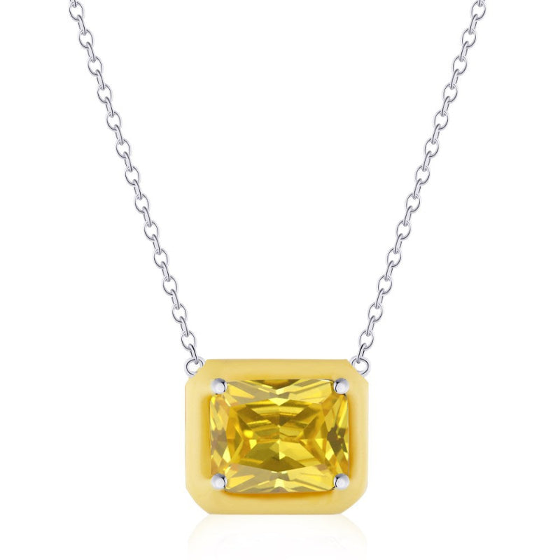 Silver Necklace with a Yellow Enamel Border

