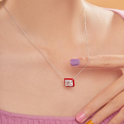 Vibrant Red Enamel and Stone Necklace

