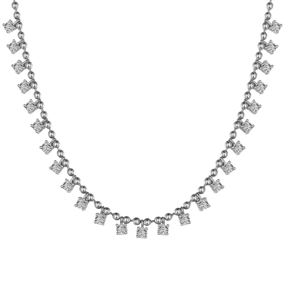 Glamorous Bead Chain Zirconia Necklace