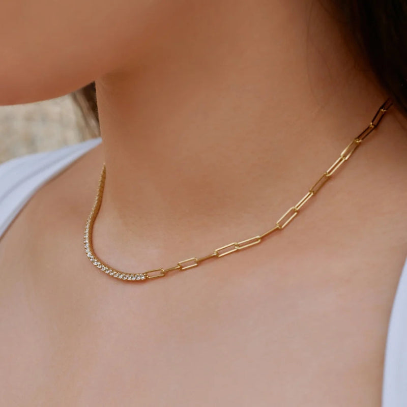 Shimmering Paperclip Chain Zirconia Necklace
