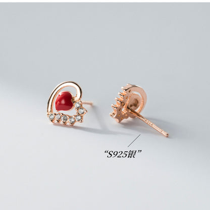 Rhinestone Border Red Heart Studs

