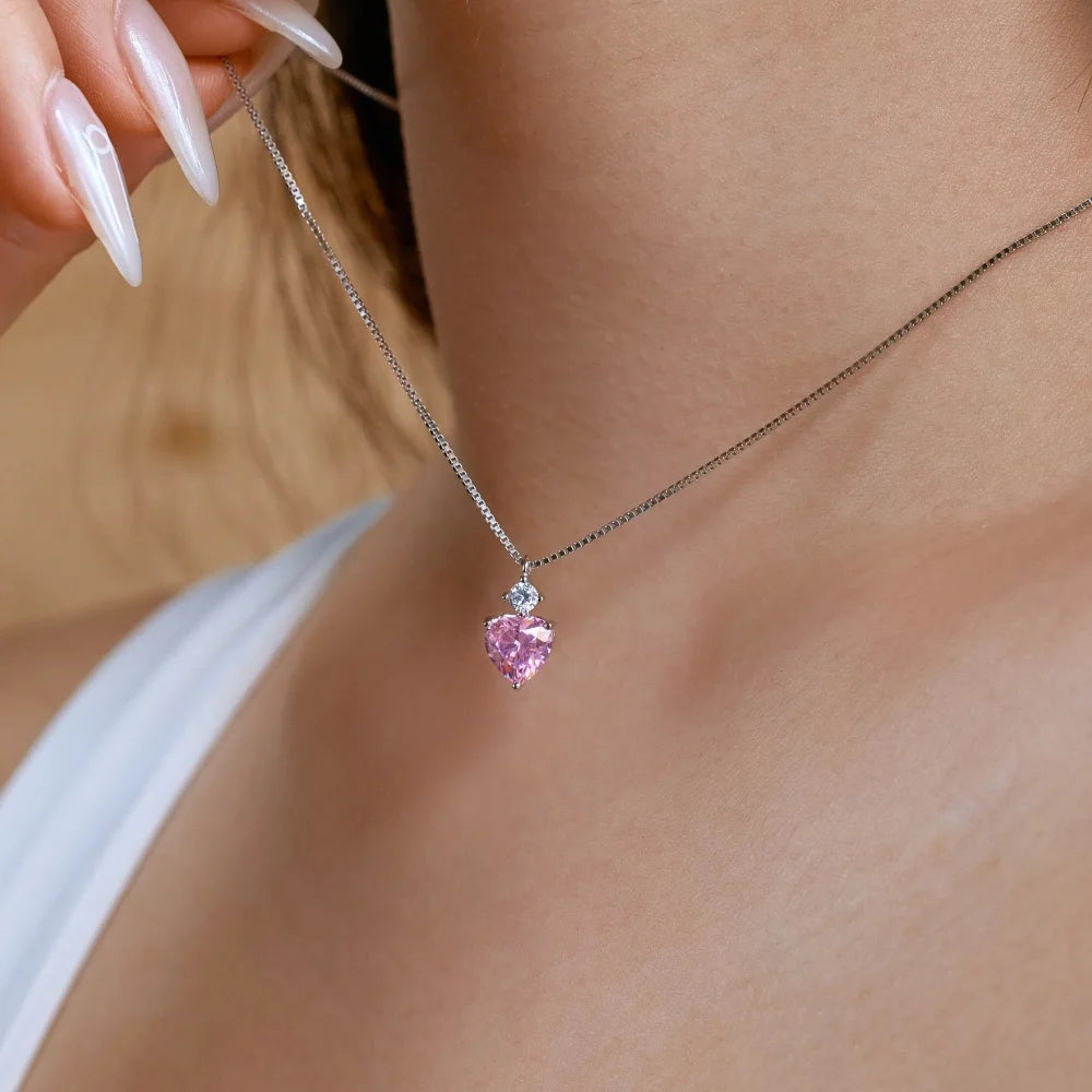 Glamorous Pink Zirconia Heart Pendant Necklace