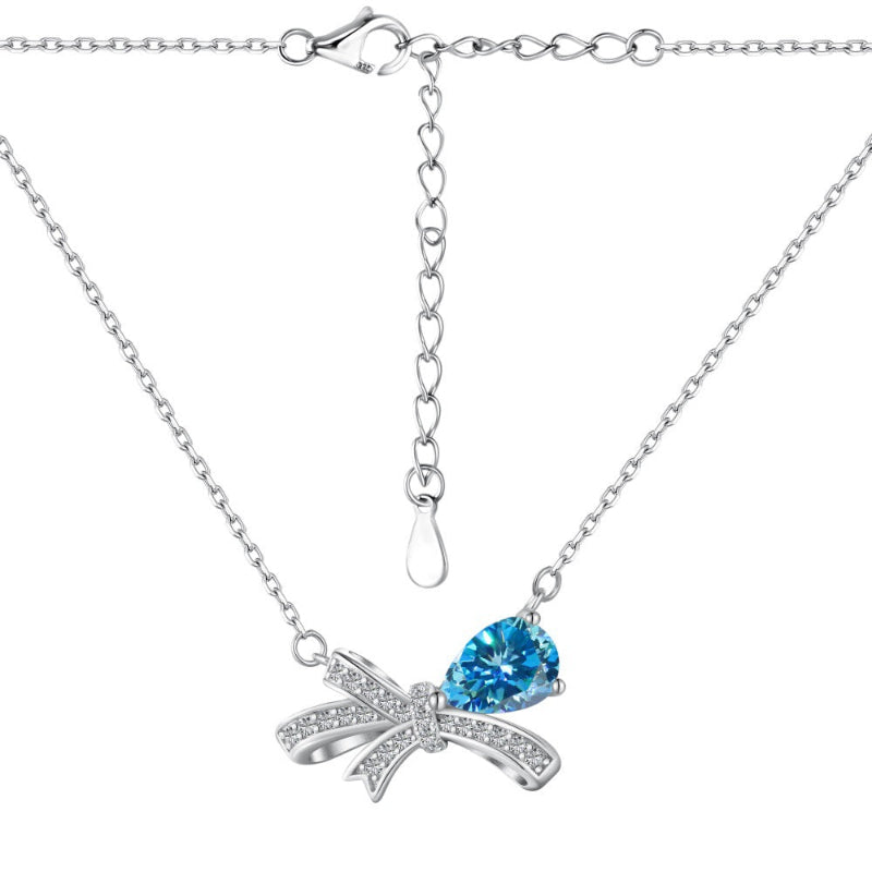 Petite Silver Cute Bow and Pink Heart Necklace

