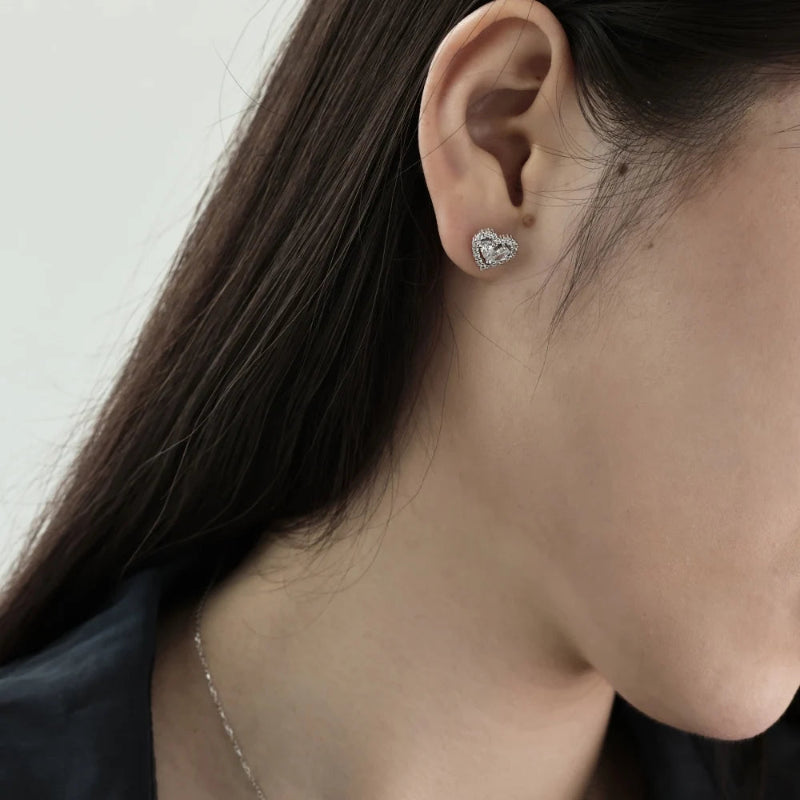 Dainty Pink Diamond Heart Earrings
