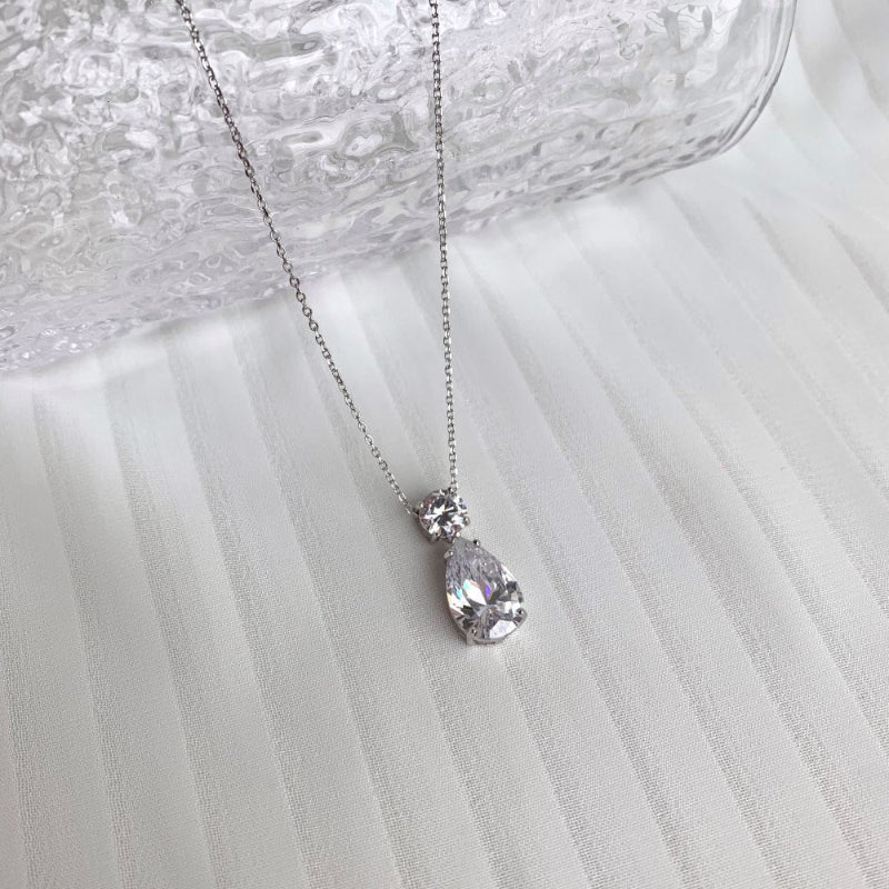 White Gold Tone Two Stone Necklace

