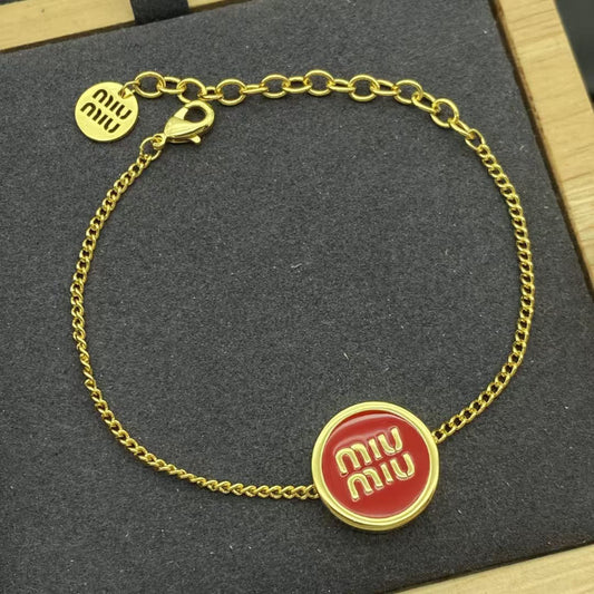 Red Enamel Miu Miu Medallion Bracelet

