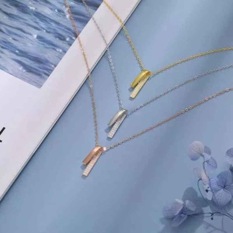 silver diamond bar necklace