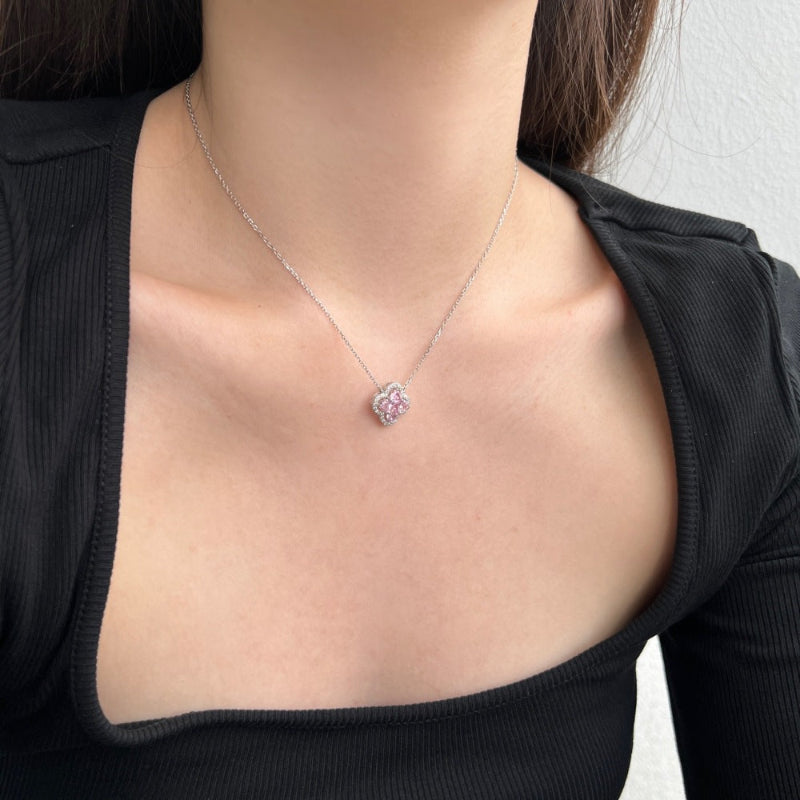 gold flower 5a zirconia four leaf clover pendant