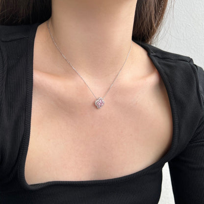 gold flower 5a zirconia four leaf clover pendant