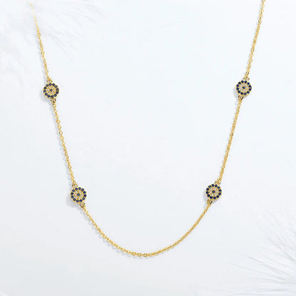 Dainty Blue and White Pave Evil Eye Station Necklace

