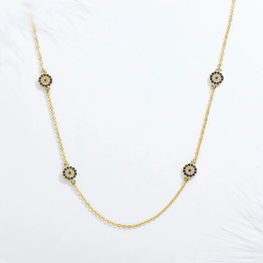 Dainty Blue and White Pave Evil Eye Station Necklace

