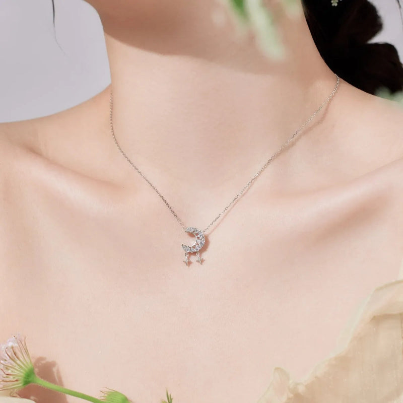 Elegant Lunar & Stellar Drop Necklace

