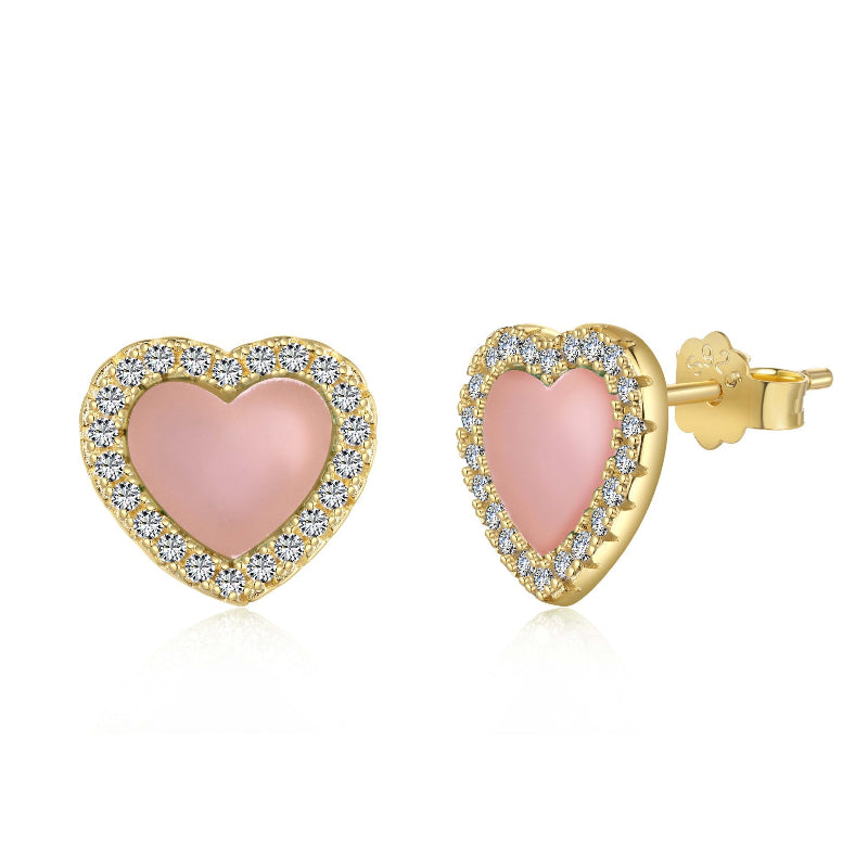 Rose Quartz Heart Halo Studs

