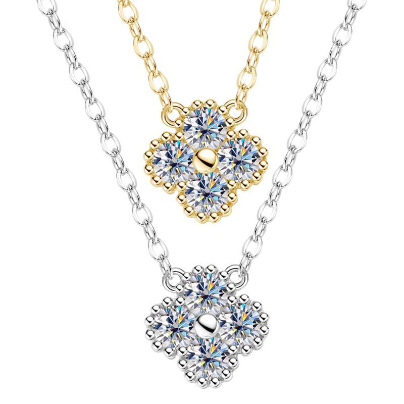 Elegant Four-Petal Moissanite Cluster Necklace

