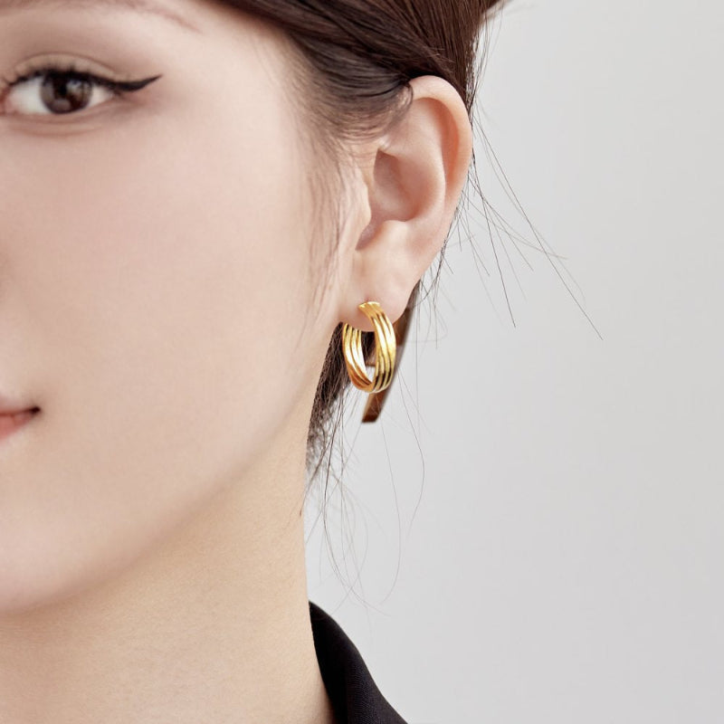 Ribbed Gold Half Hoops

