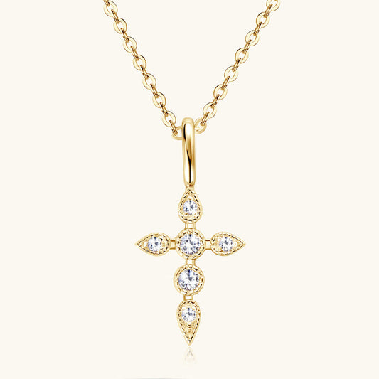 925 Sterling Silver Gold Plated Cross with Moissanite

