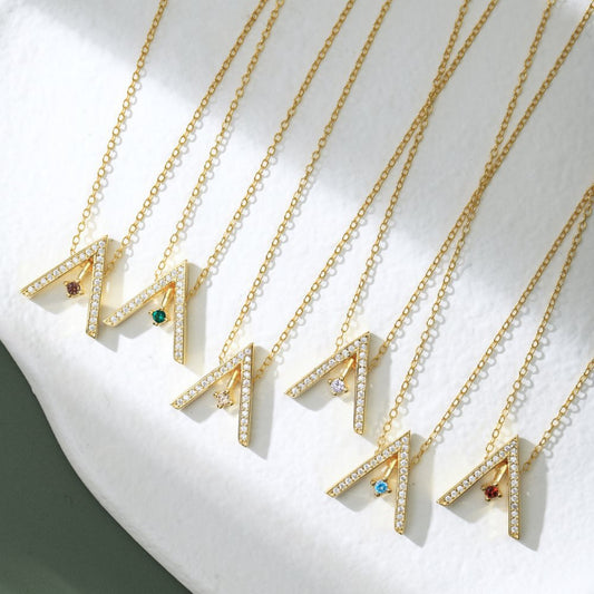 Golden Initial "A" Birthstone Necklace Collection

