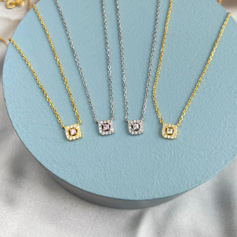 Dainty Pink Gemstone Halo Necklace

