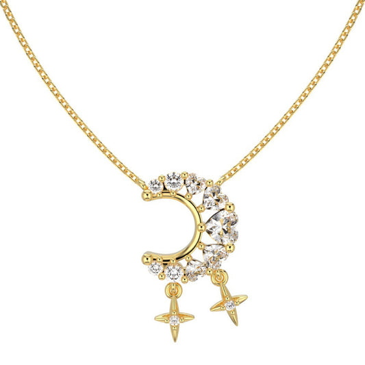 Sparkling Zircon Moon and Star Necklace

