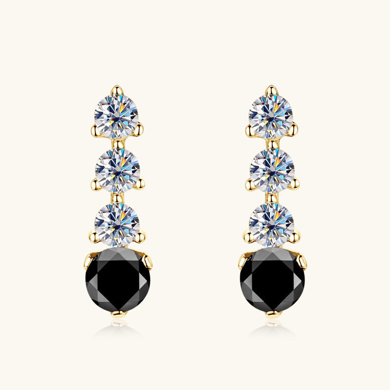 Black and White Moissanite Bar Earrings

