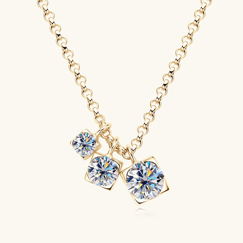 Gold-Plated Sterling Silver Triple Moissanite Necklace

