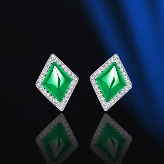 Emerald Cut Green Stone Studs


