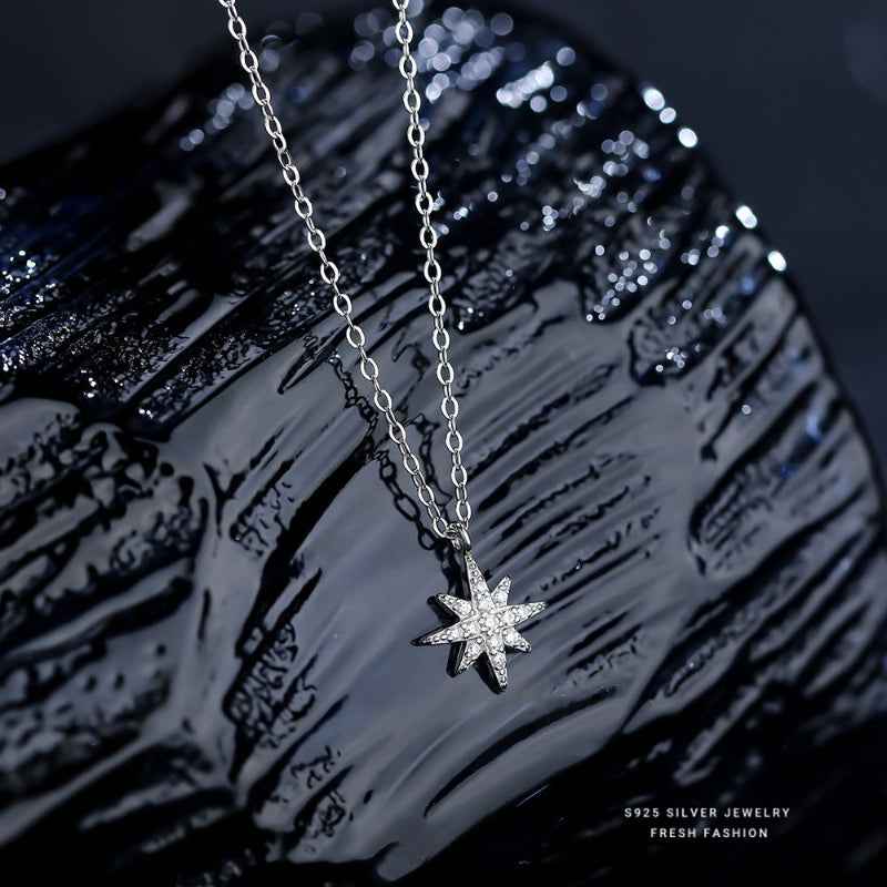 s925 sterling silver Sparkling Starburst Pendant Necklace