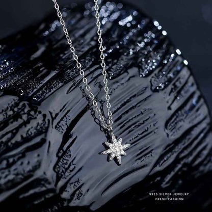 s925 sterling silver Sparkling Starburst Pendant Necklace