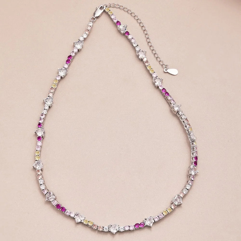 Heart Shape Cubic Zirconia Tennis Necklace for Women