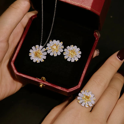 Cubic Zirconia Chrysanthemum Daisy Pendant Necklace