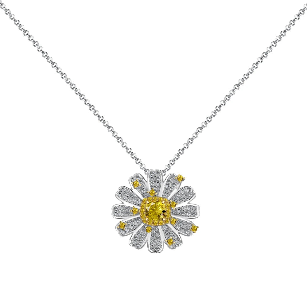 Cubic Zirconia Chrysanthemum Daisy Pendant Necklace