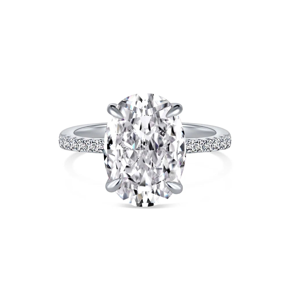 Solitaire Oval Engagement Silver Thin Band