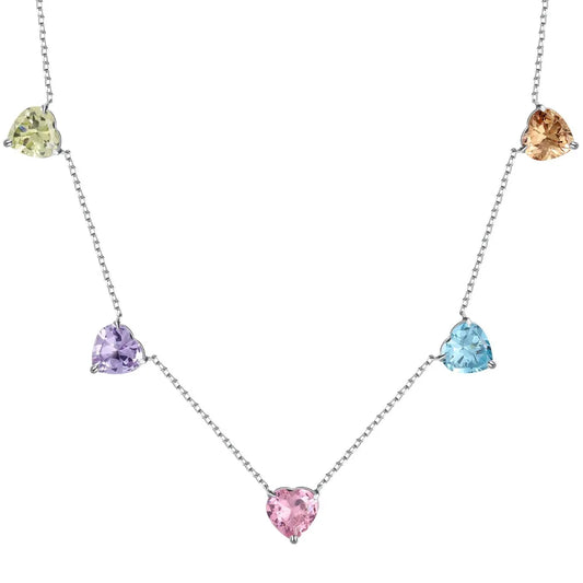 Heart Shape Colorful 925 Sterling Silver Necklace