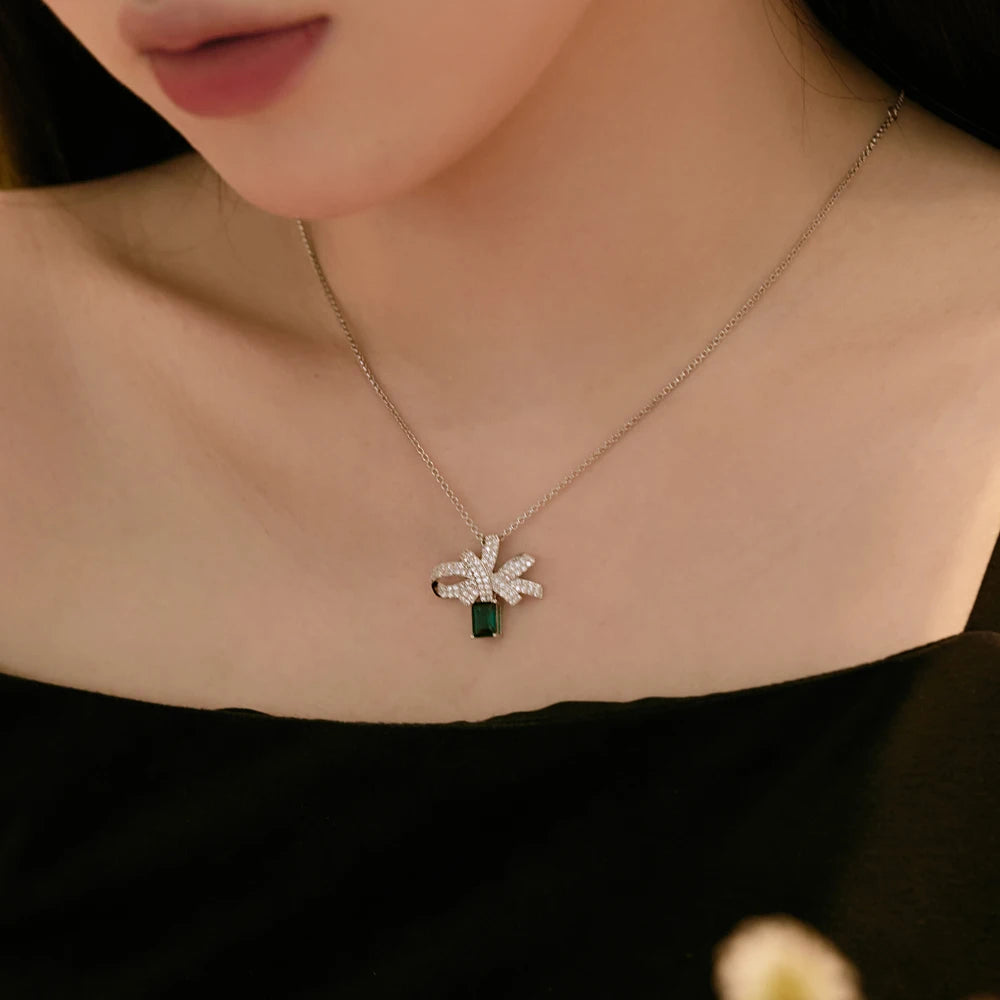 Zirconia Bow Knot Pendant Necklace